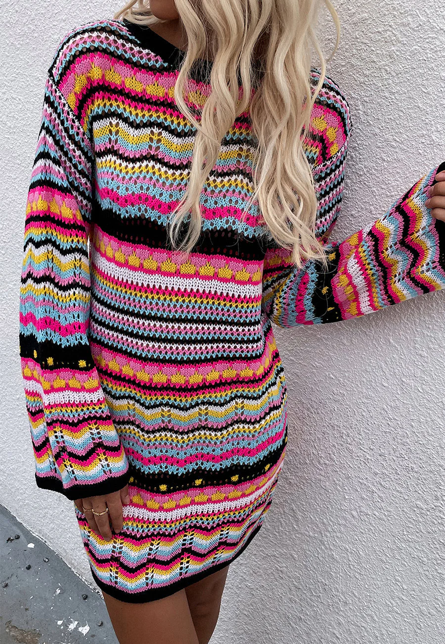 Vibrant Holiday Knit Sweater Dress - Image 4