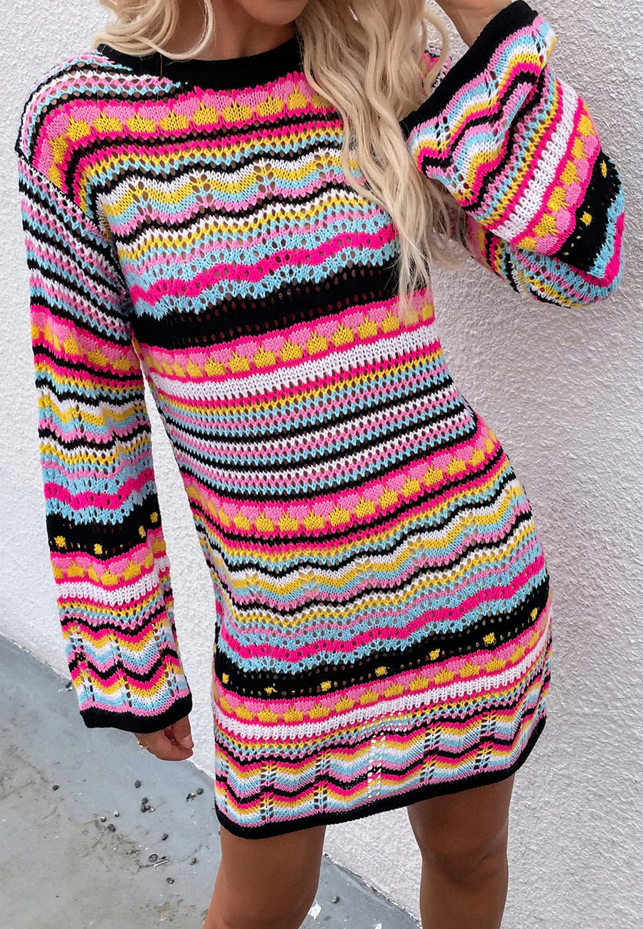 Vibrant Holiday Knit Sweater Dress - Image 6