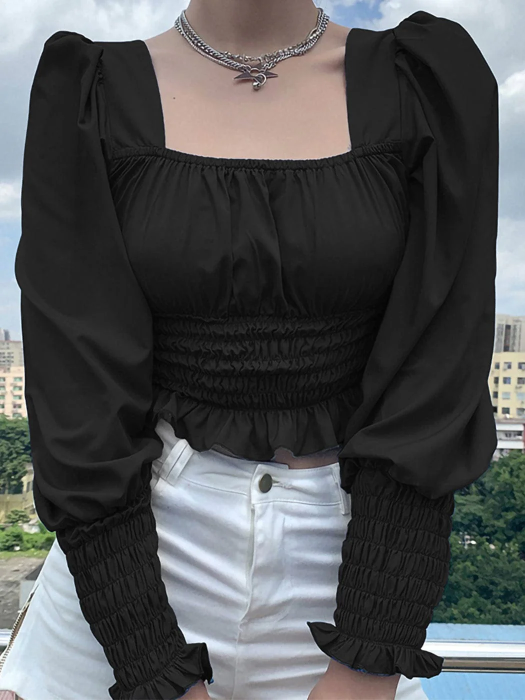 Victorian Renaissance Boho Peasant Long Sleeve Gothic Lolita Tops Blouse - Image 2