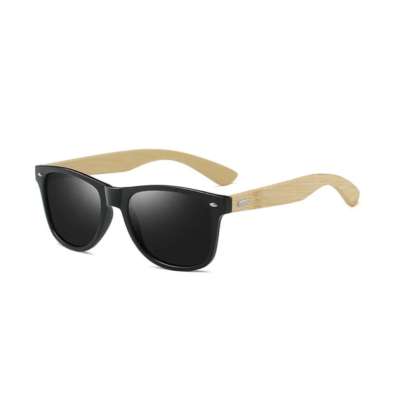 Vintage Bamboo Wood Square Sunglasses - Image 2