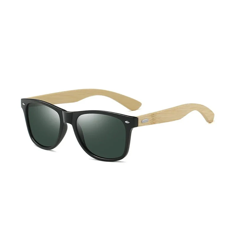 Vintage Bamboo Wood Square Sunglasses - Image 3