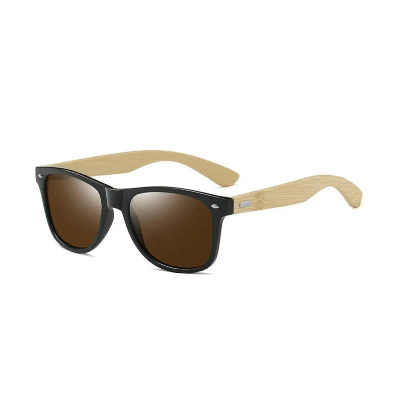 Vintage Bamboo Wood Square Sunglasses - Image 4