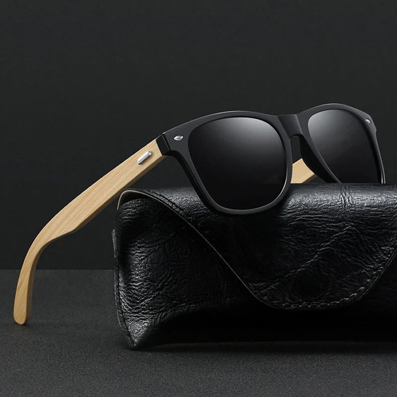 Vintage Bamboo Wood Square Sunglasses - Image 8