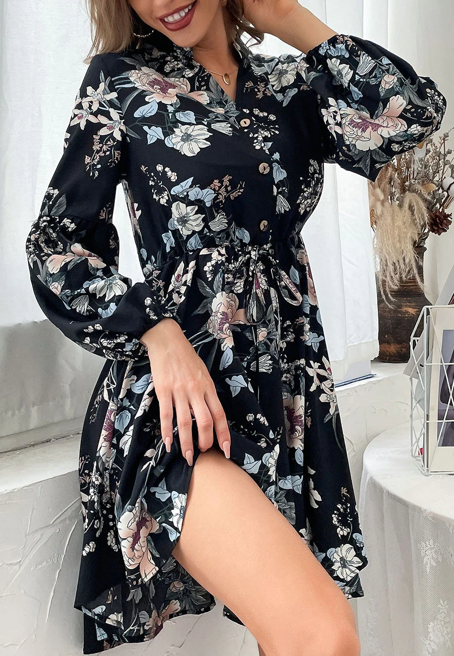 Vintage Collared Floral Print Dress - Image 2