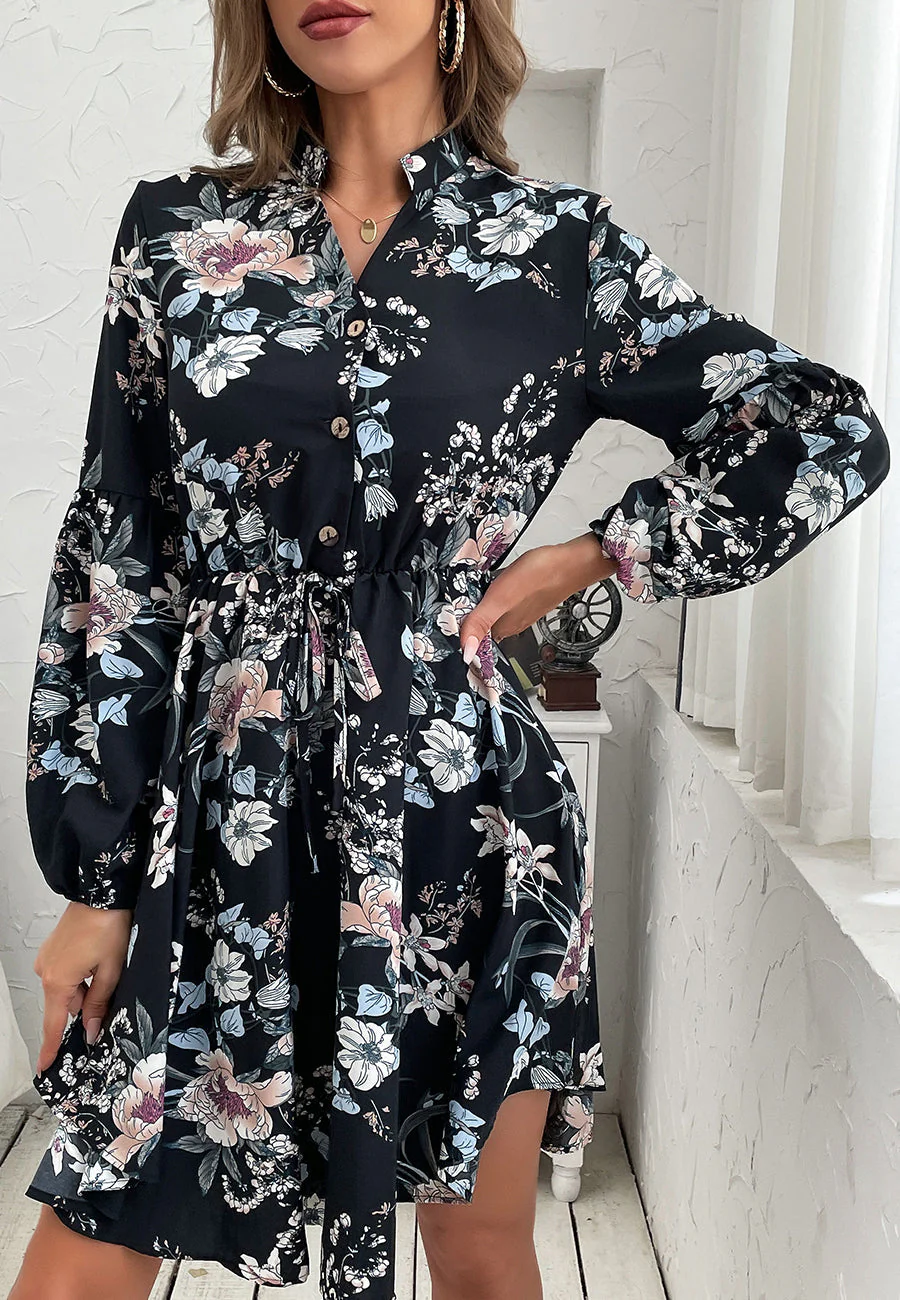 Vintage Collared Floral Print Dress - Image 4