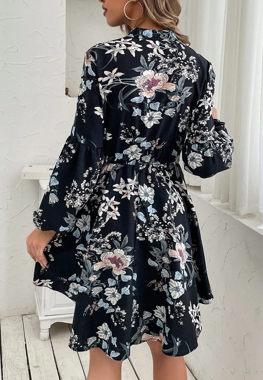 Vintage Collared Floral Print Dress - Image 5