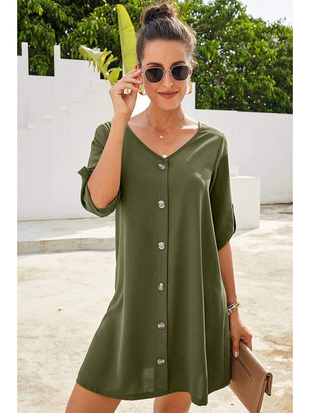 Vintage Flare Woven Button Down Dress - Image 2