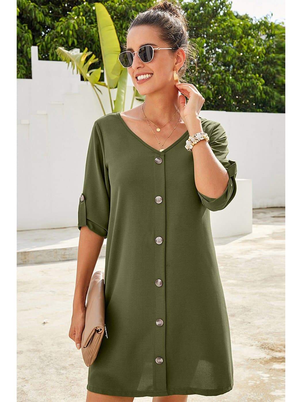Vintage Flare Woven Button Down Dress - Image 4