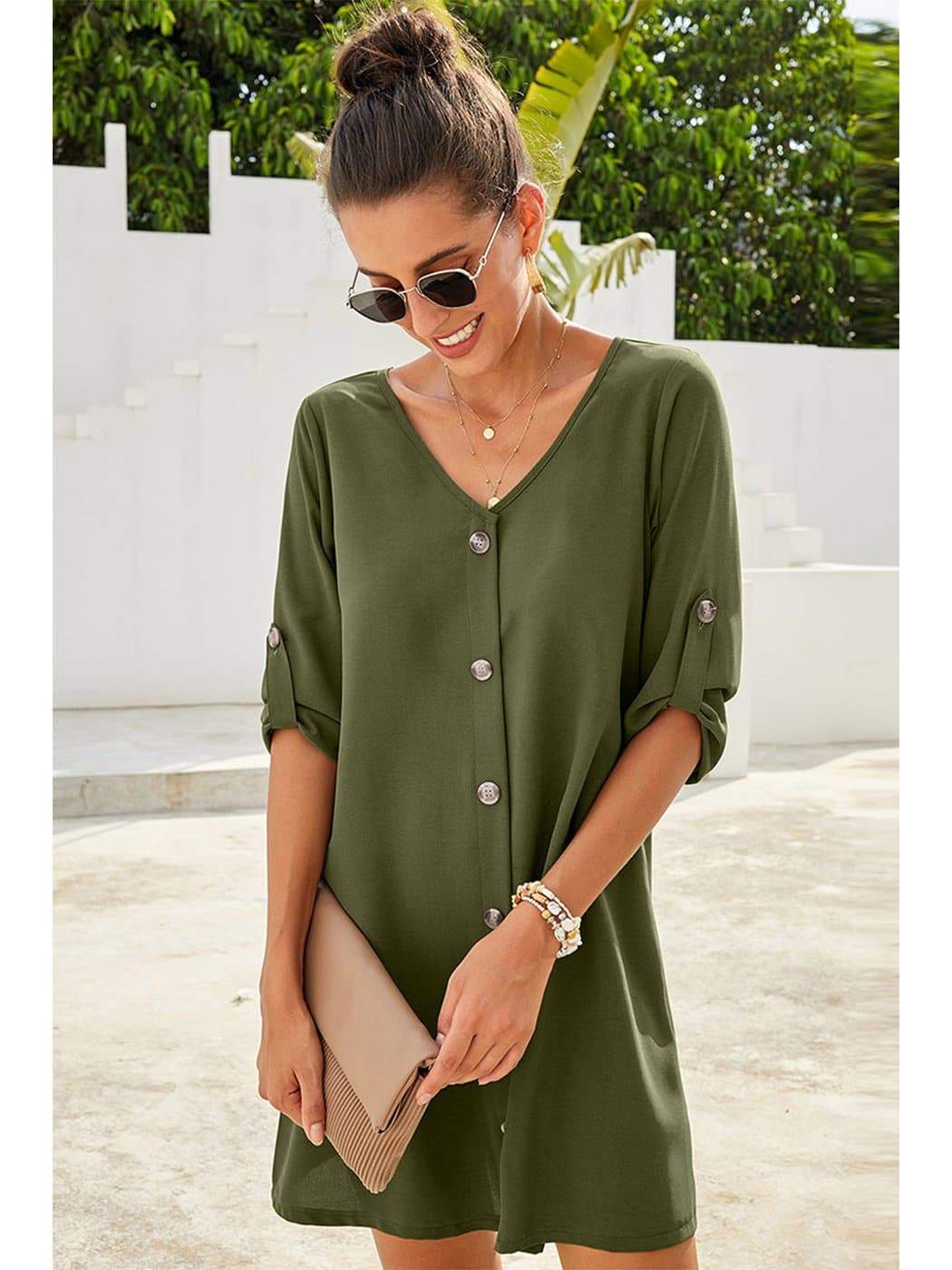 Vintage Flare Woven Button Down Dress - Image 5