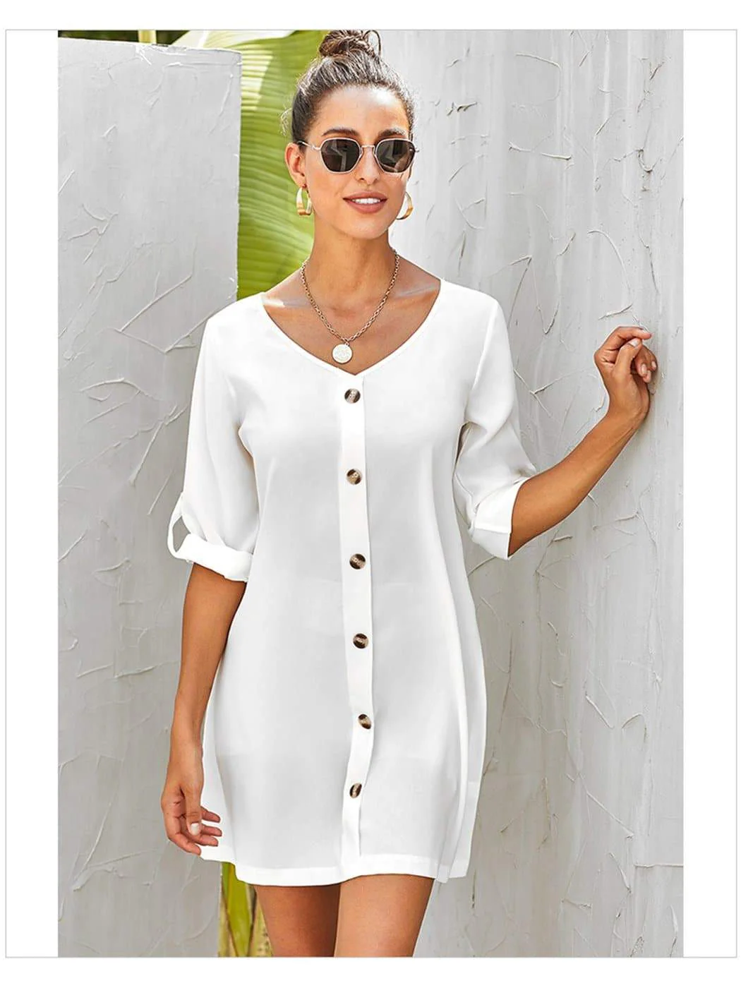 Vintage Flare Woven Button Down Dress - Image 6