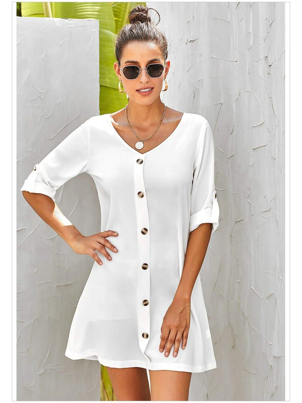Vintage Flare Woven Button Down Dress - Image 7