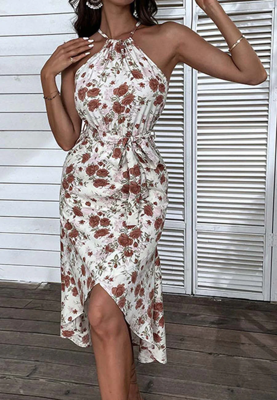Vintage Floral Asymmetrical Hem Dress