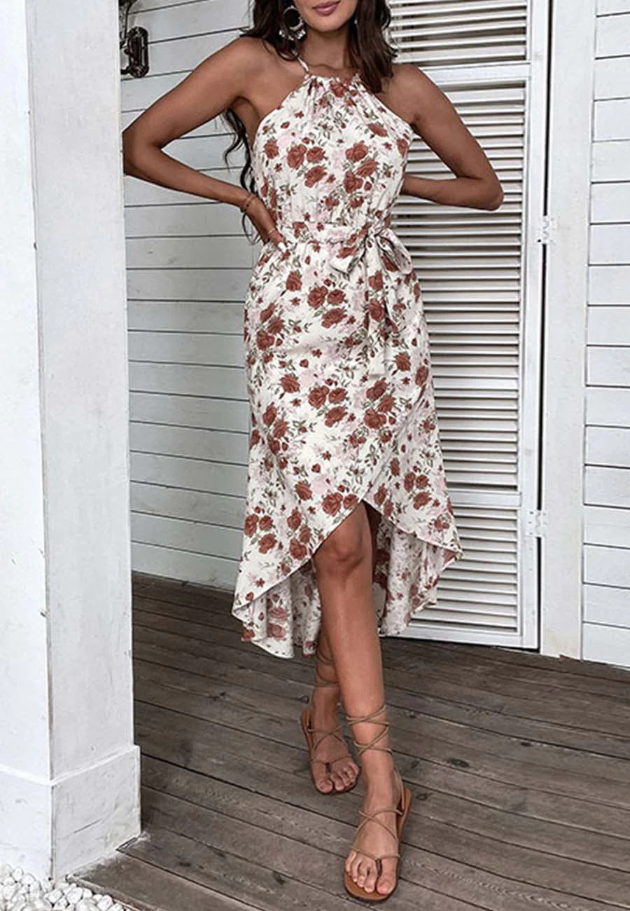 Vintage Floral Asymmetrical Hem Dress - Image 2