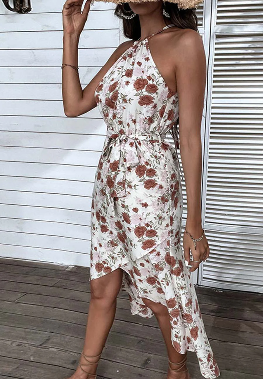 Vintage Floral Asymmetrical Hem Dress - Image 3