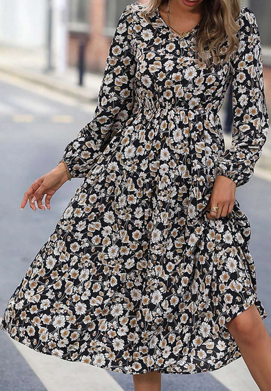 Vintage Floral Fall Midi Dress