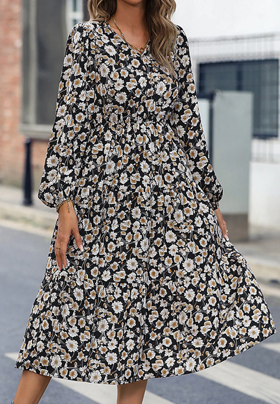 Vintage Floral Fall Midi Dress - Image 3