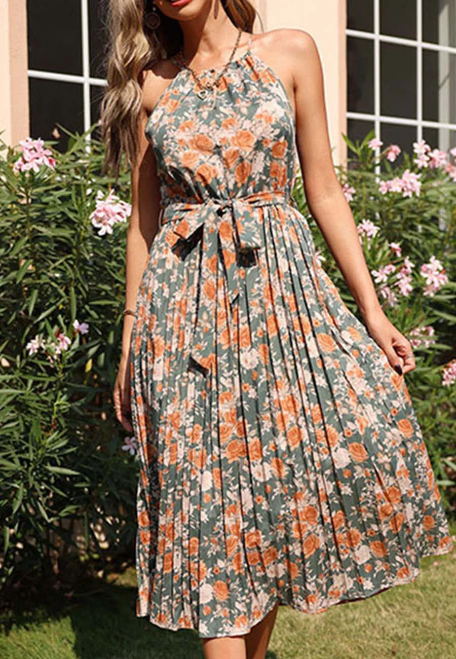 Vintage Floral Pleated Dress - Image 2