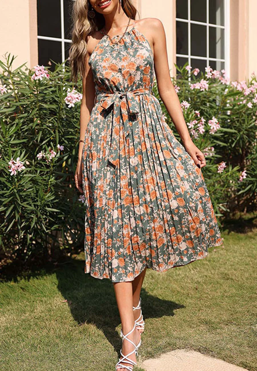 Vintage Floral Pleated Dress - Image 4