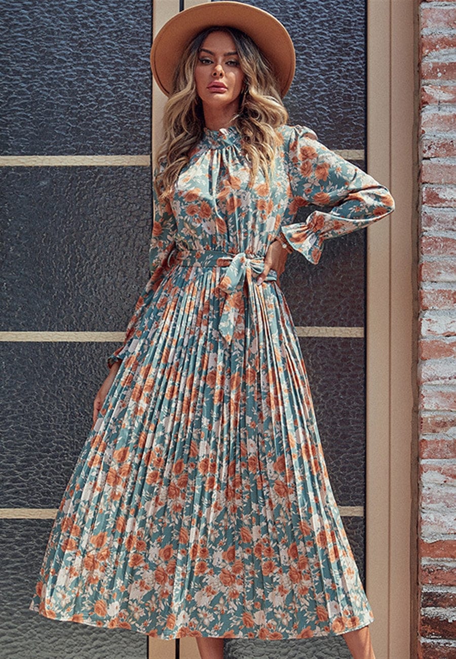 Vintage Floral Pleated Midi Dress - Image 2