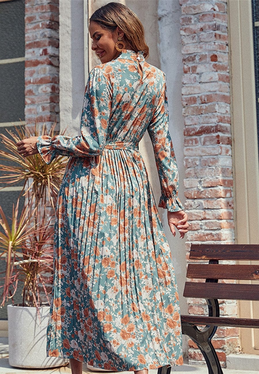 Vintage Floral Pleated Midi Dress - Image 3