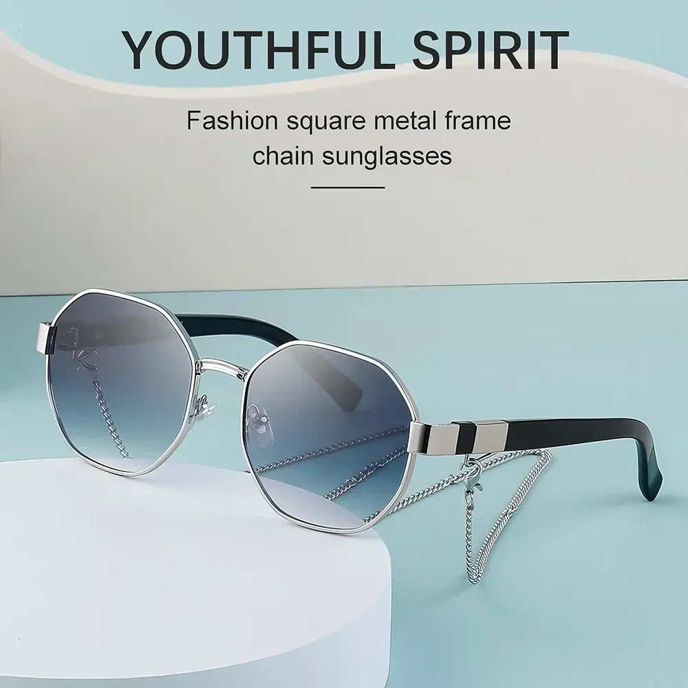 Vintage Octagon Sunglasses with Chain - Image 8