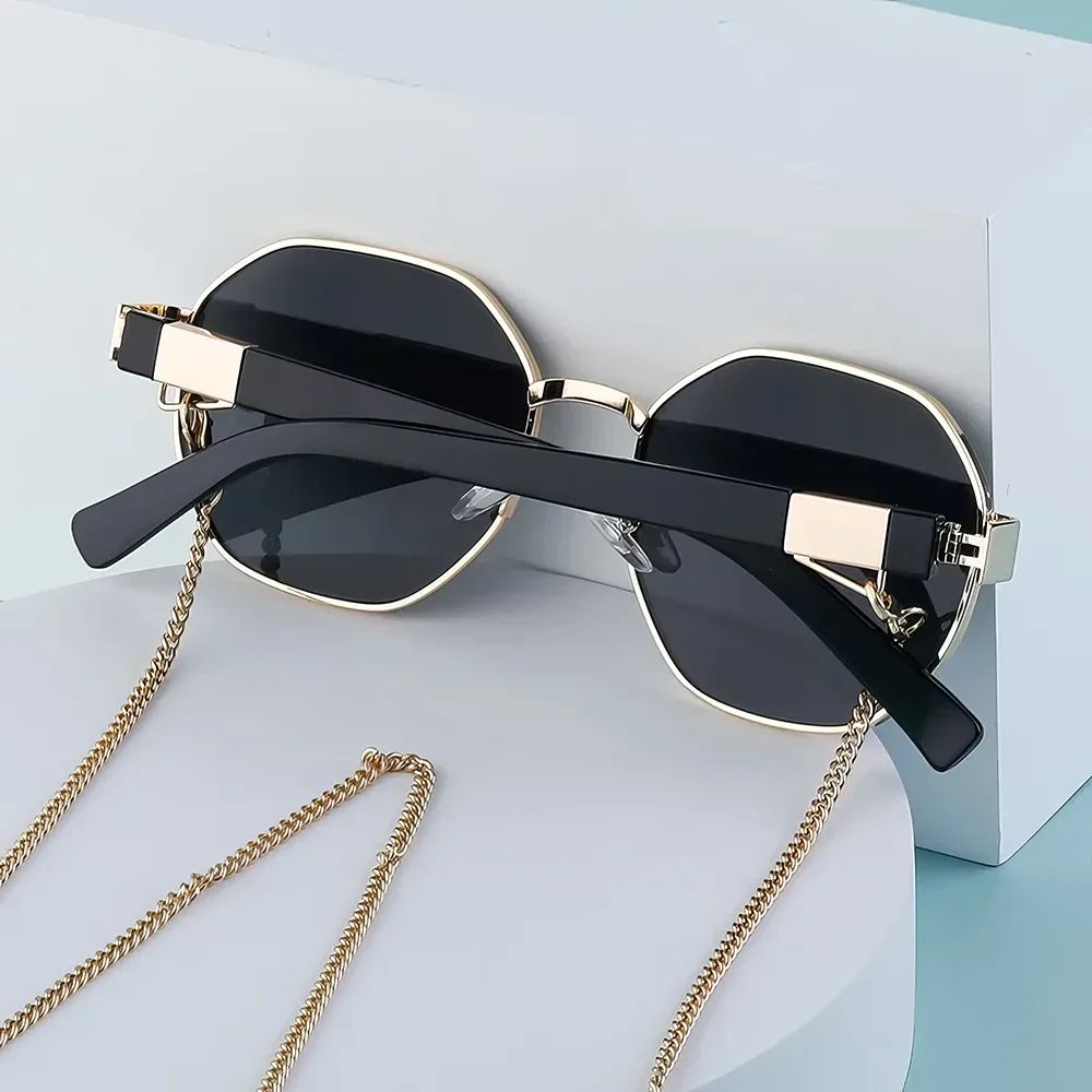 Vintage Octagon Sunglasses with Chain - Image 9