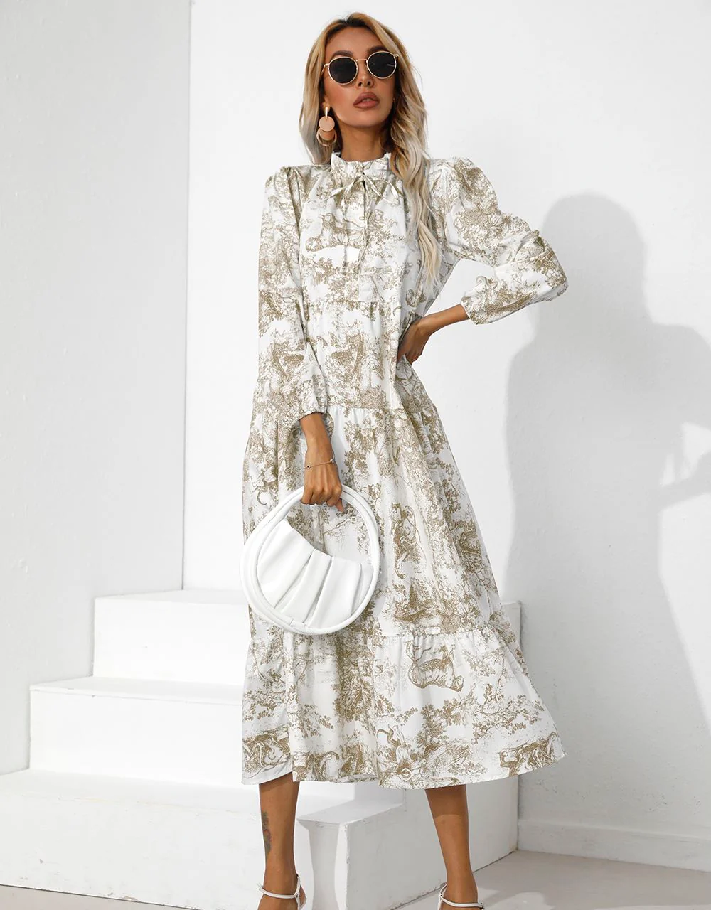 Vintage Print Tiered Hem Dress - Image 10