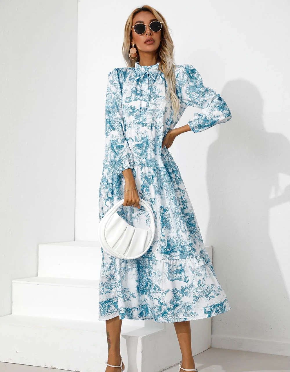 Vintage Print Tiered Hem Dress - Image 11
