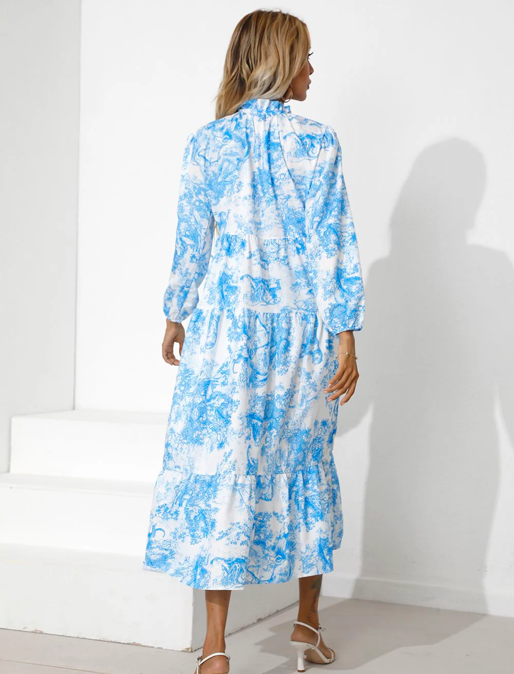 Vintage Print Tiered Hem Dress - Image 15