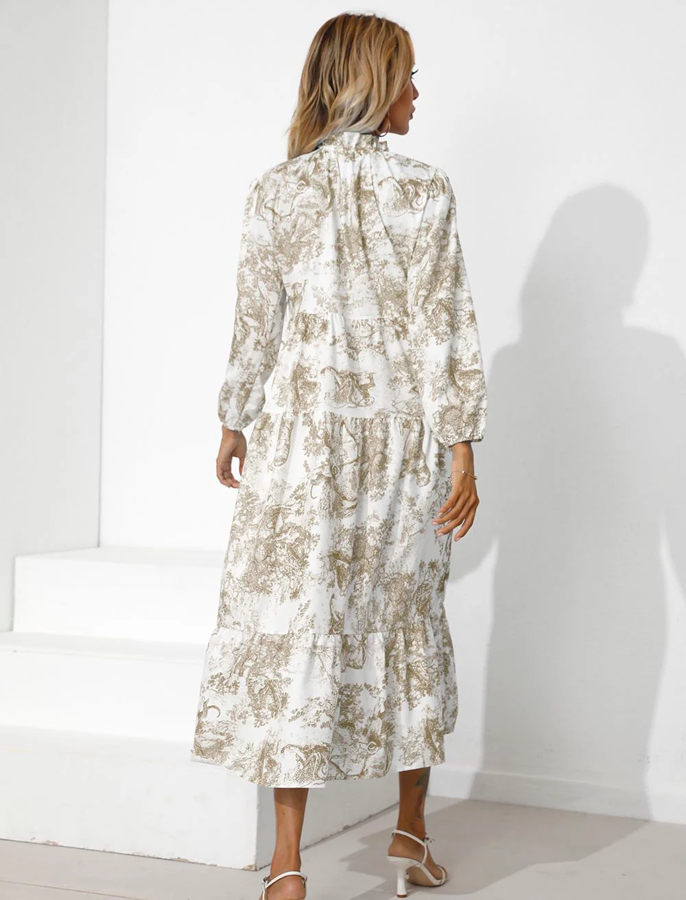 Vintage Print Tiered Hem Dress - Image 16