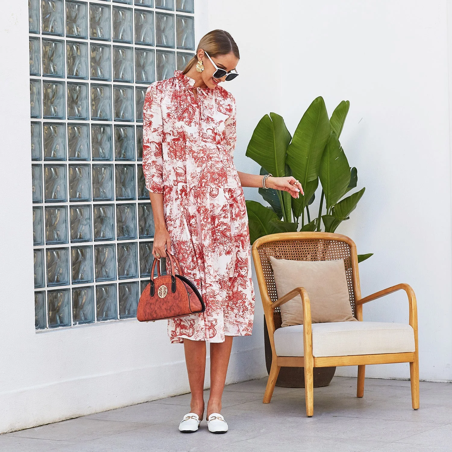 Vintage Print Tiered Hem Dress - Image 2