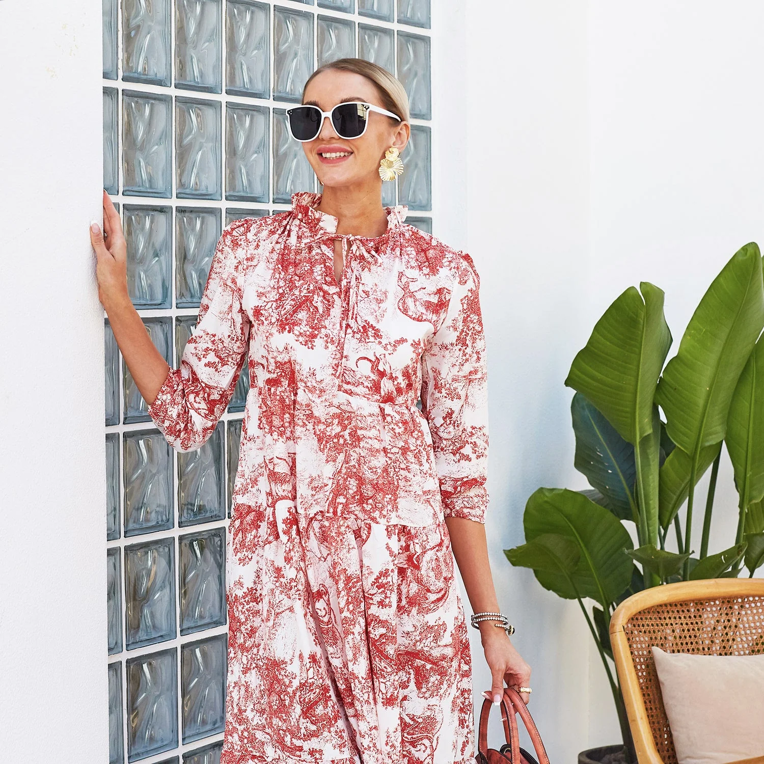 Vintage Print Tiered Hem Dress - Image 5