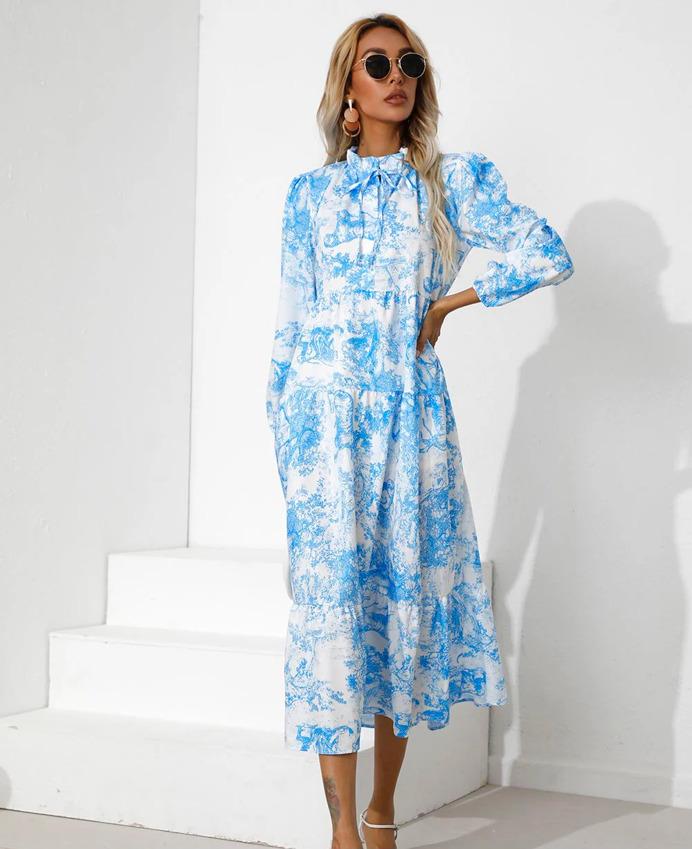 Vintage Print Tiered Hem Dress - Image 6