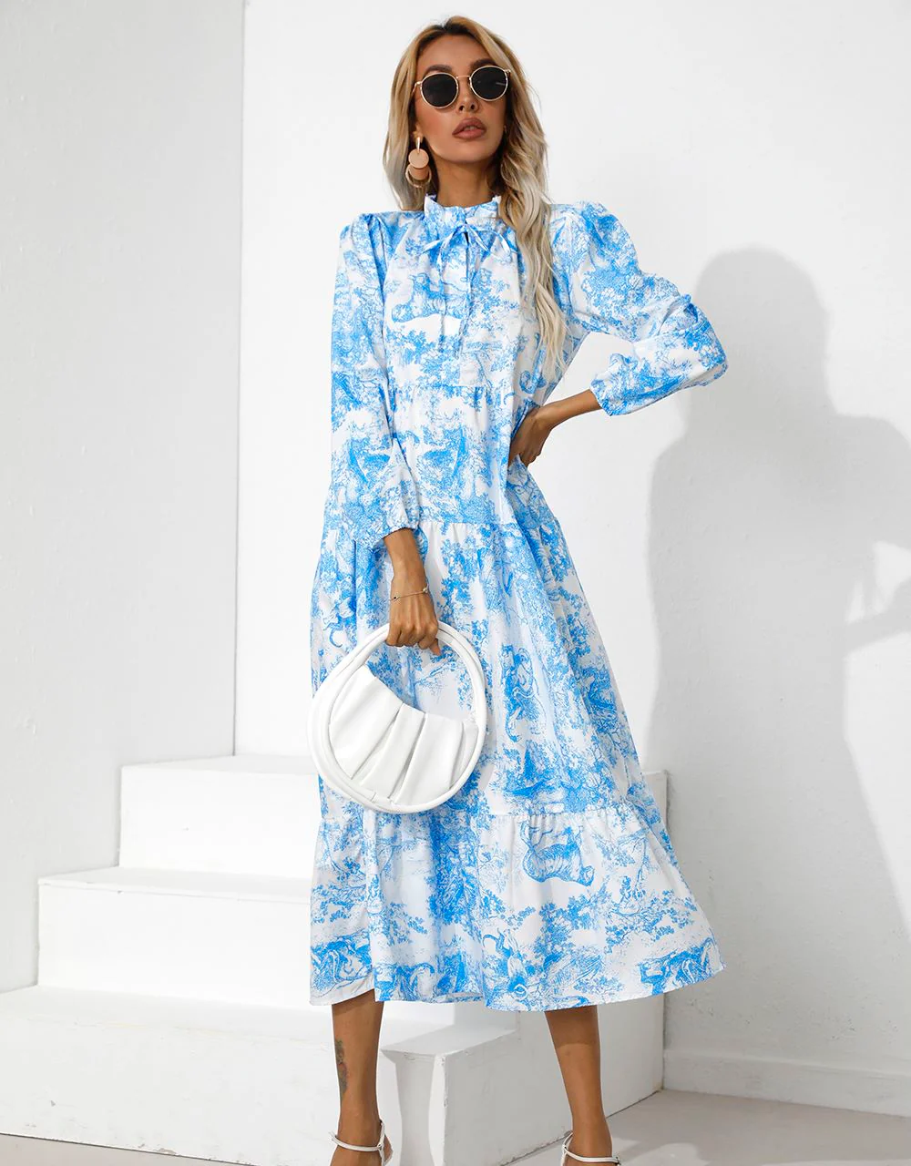 Vintage Print Tiered Hem Dress - Image 9