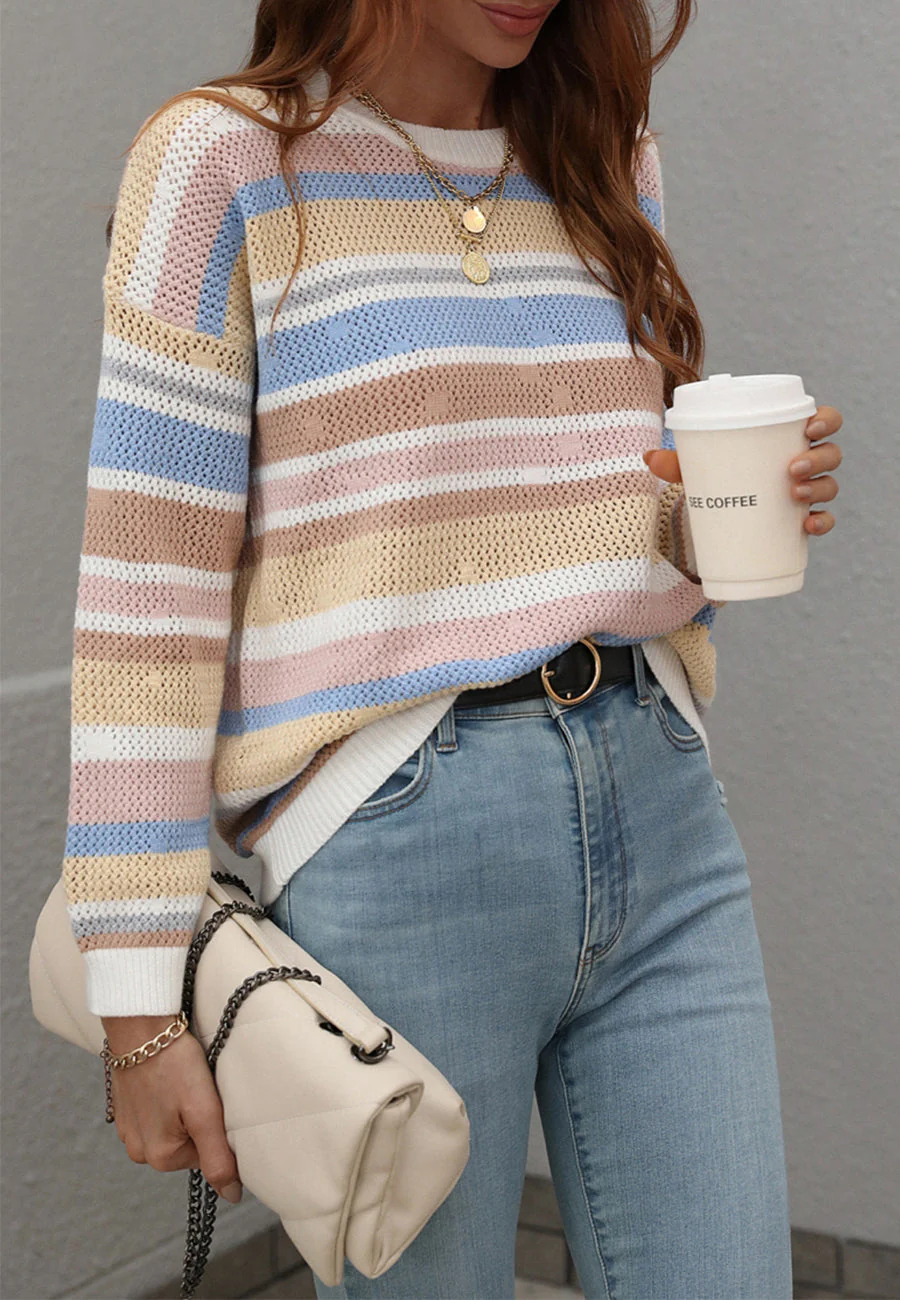 Vintage Striped Drop Shoulder Sweater - Image 12