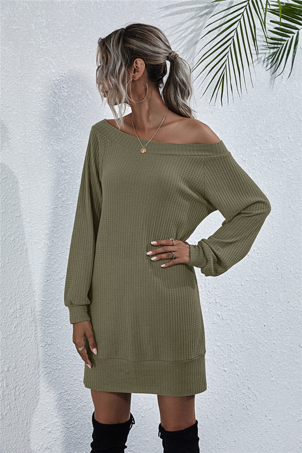 Waffle Knit Boatneck Fall Dress - Image 10