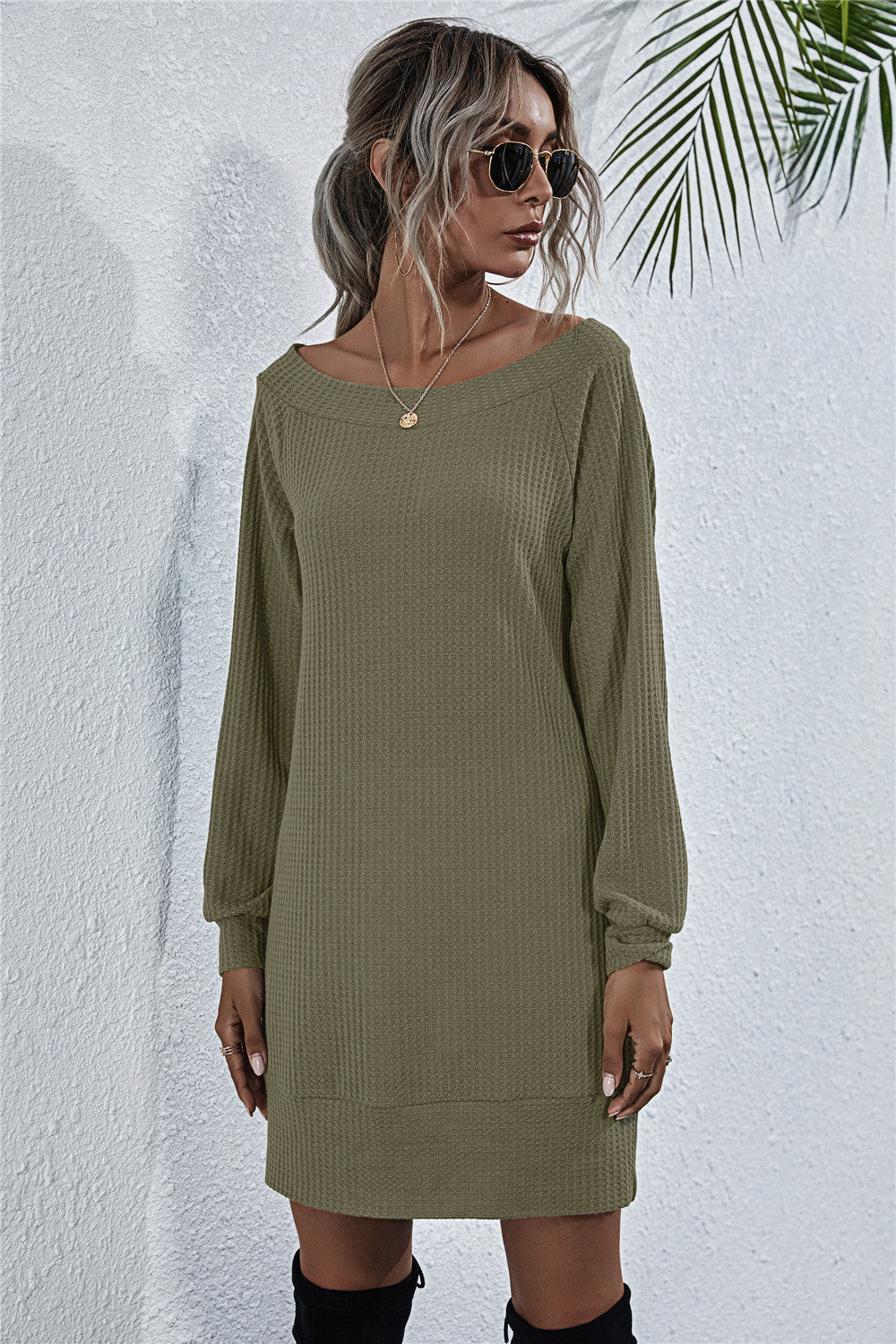 Waffle Knit Boatneck Fall Dress - Image 9