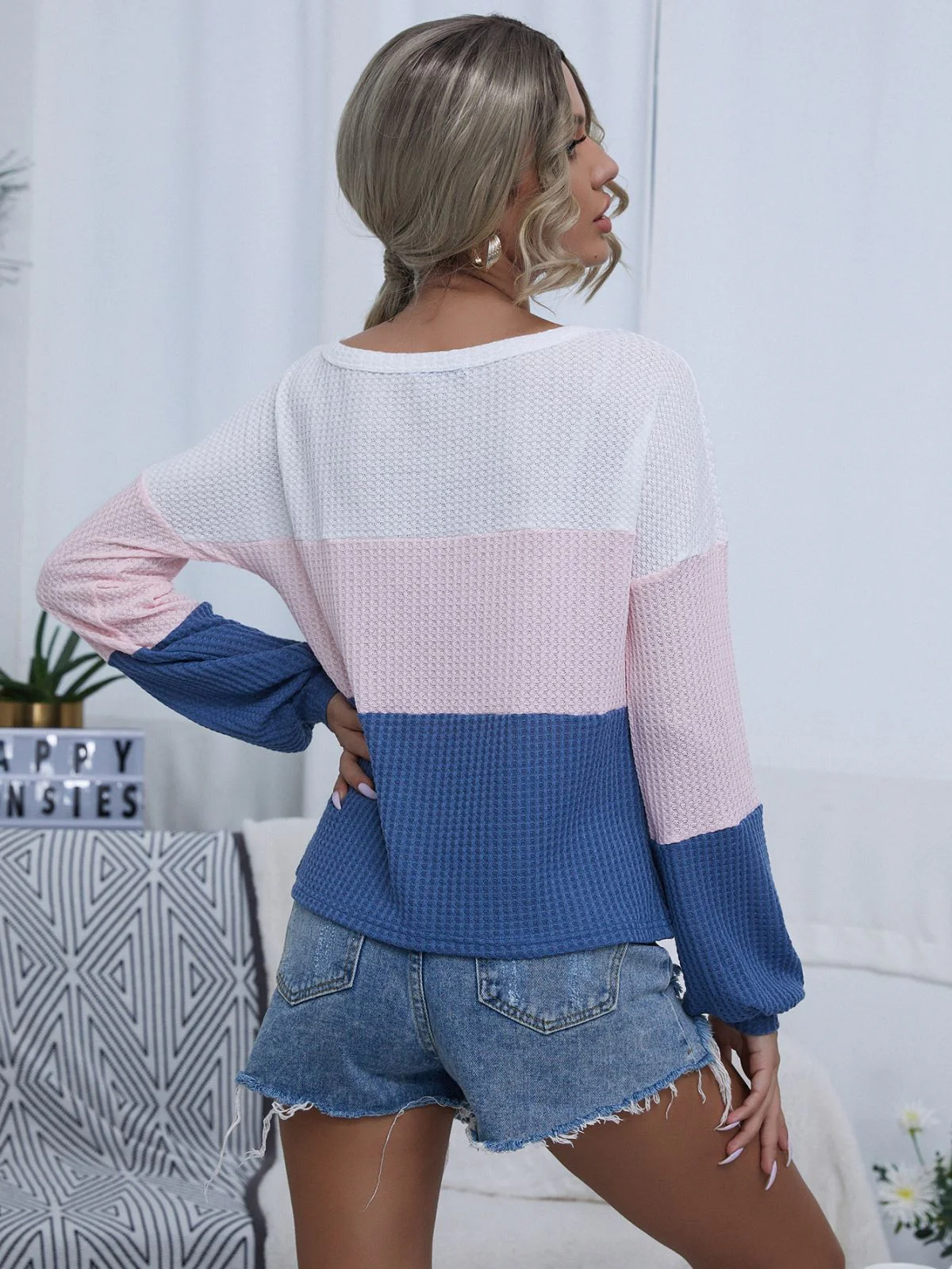 Waffle Knit Color Block Top - Image 4