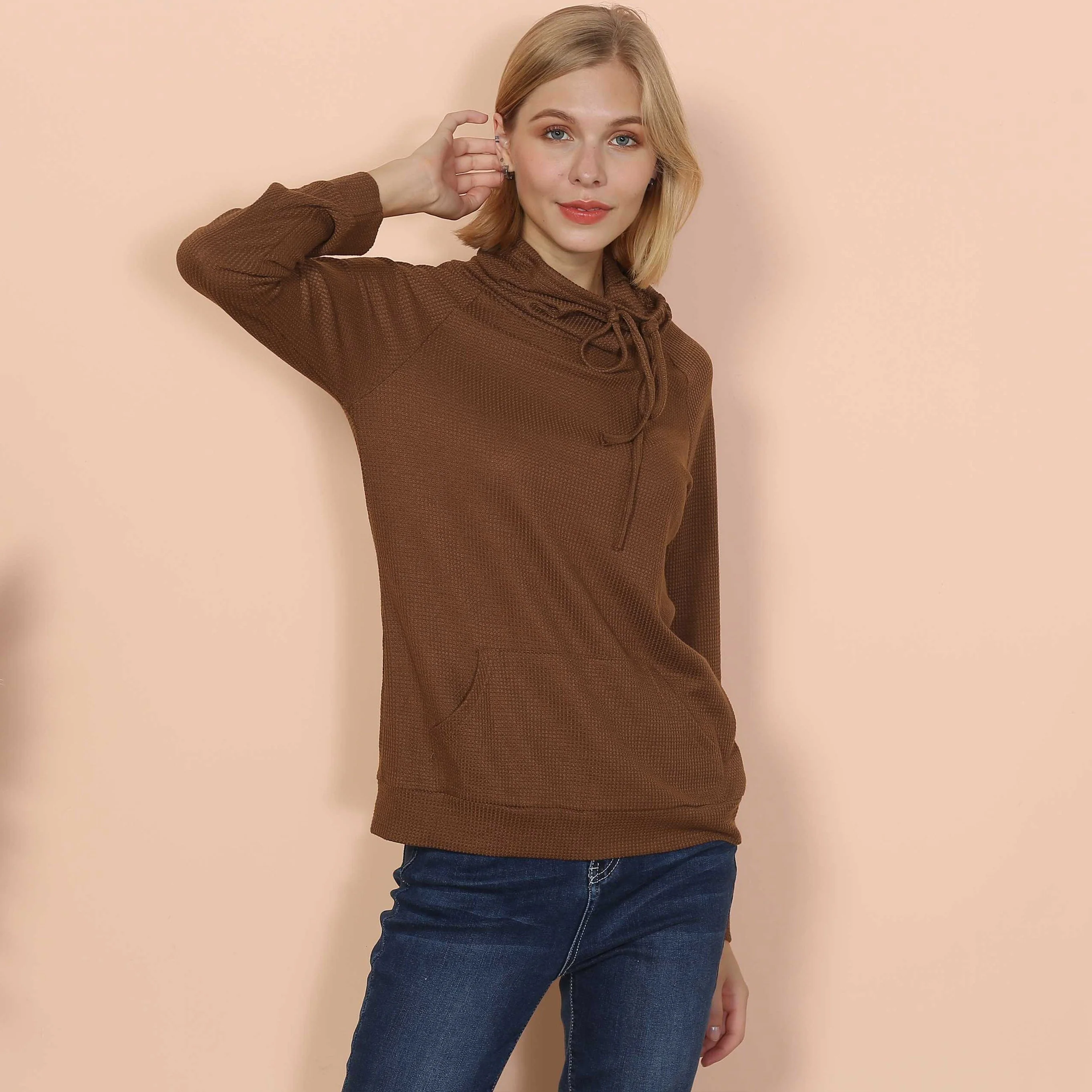 Waffle Knit Cowl Neck Pullover - Image 19