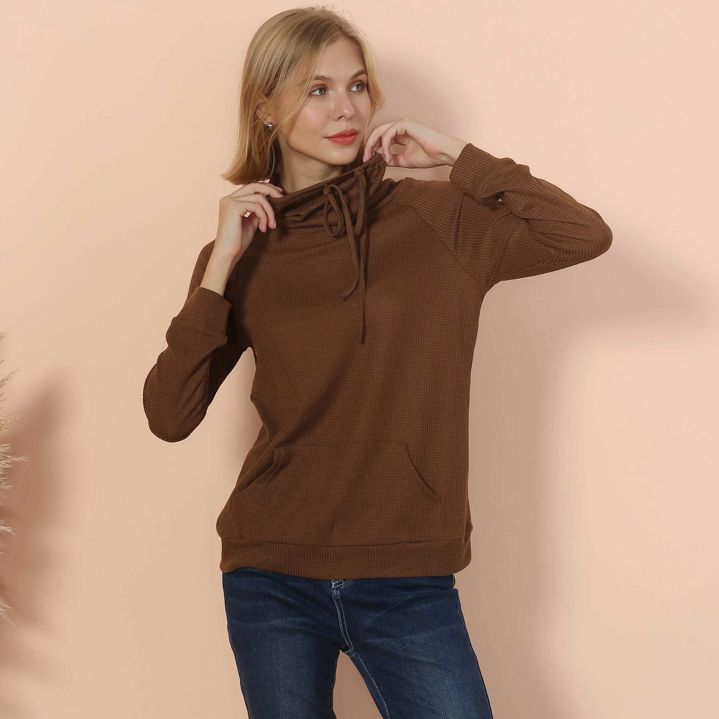Waffle Knit Cowl Neck Pullover - Image 20