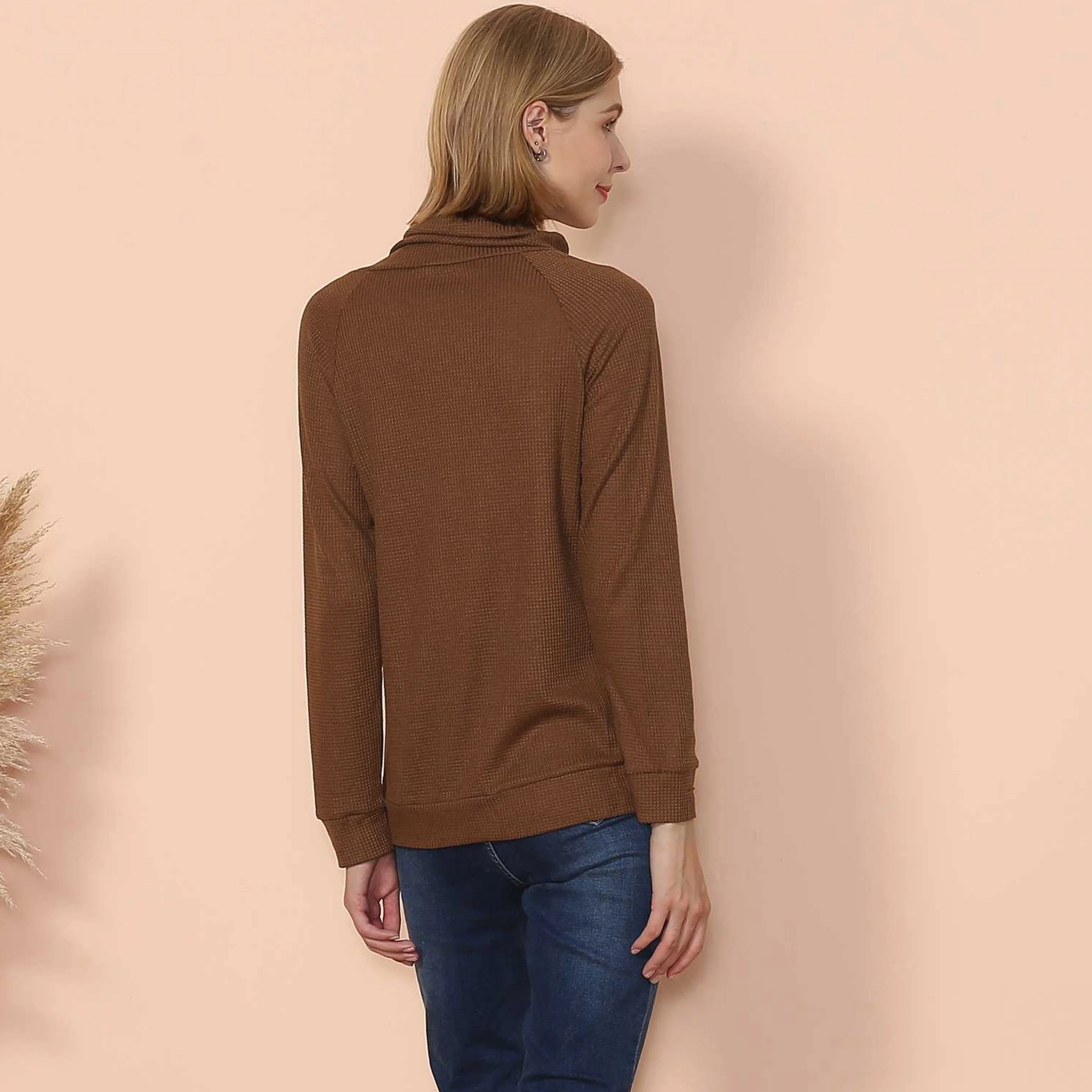 Waffle Knit Cowl Neck Pullover - Image 22