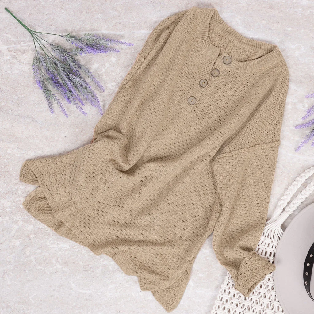 Waffle Knit Henley Lux Sweater - Image 12
