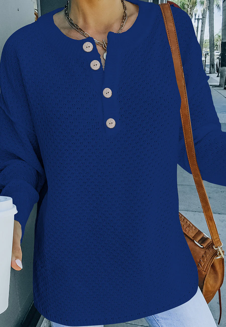 Waffle Knit Henley Lux Sweater - Image 3