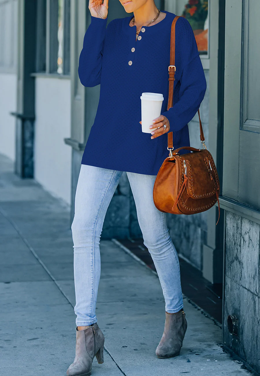 Waffle Knit Henley Lux Sweater - Image 4