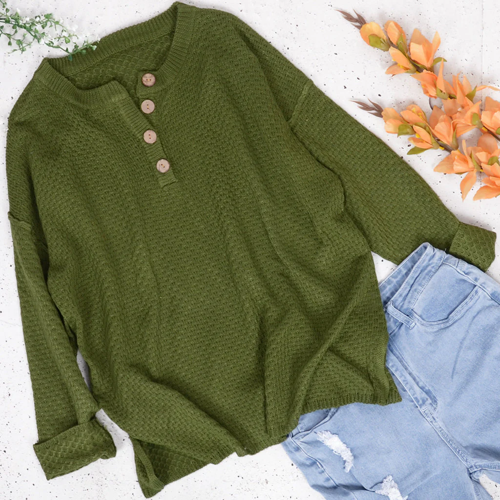 Waffle Knit Henley Lux Sweater - Image 6