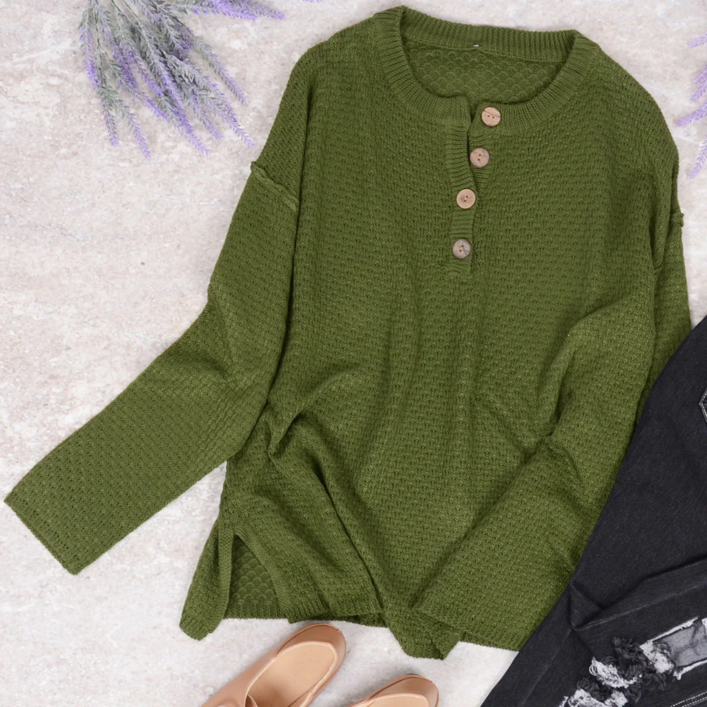 Waffle Knit Henley Lux Sweater - Image 7