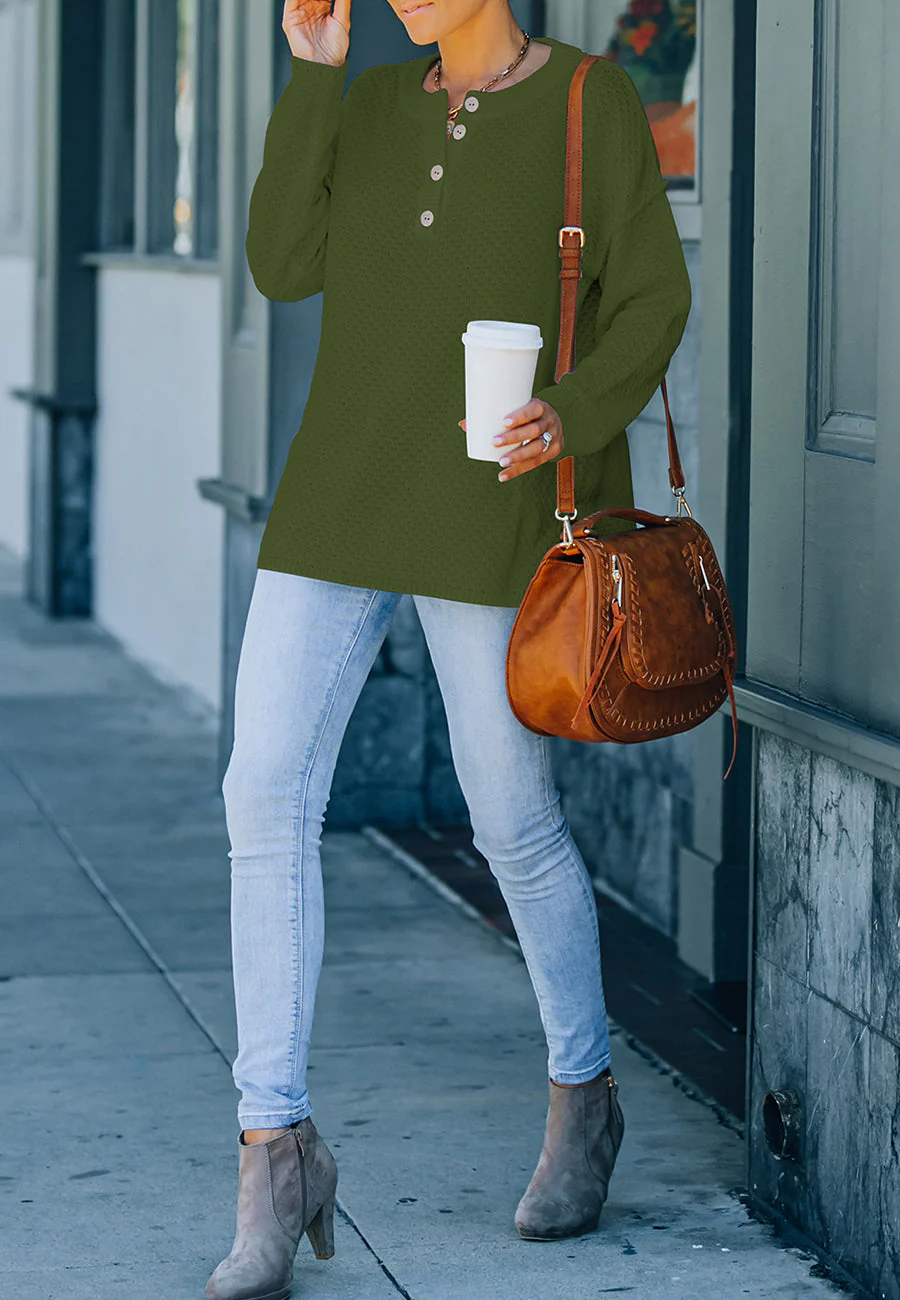 Waffle Knit Henley Lux Sweater - Image 8