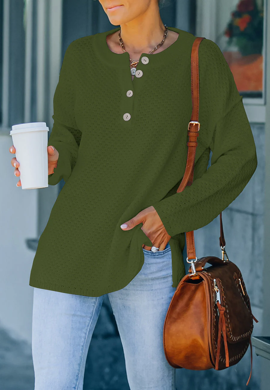 Waffle Knit Henley Lux Sweater - Image 9