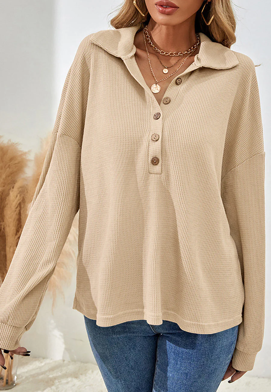 Waffle Knit Henley Sweatshirt - Image 3