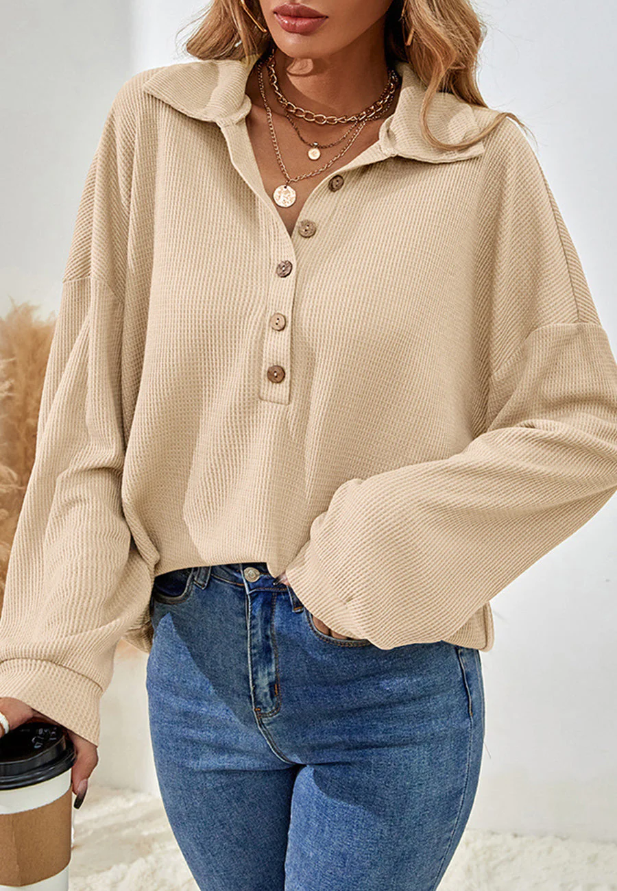 Waffle Knit Henley Sweatshirt - Image 4